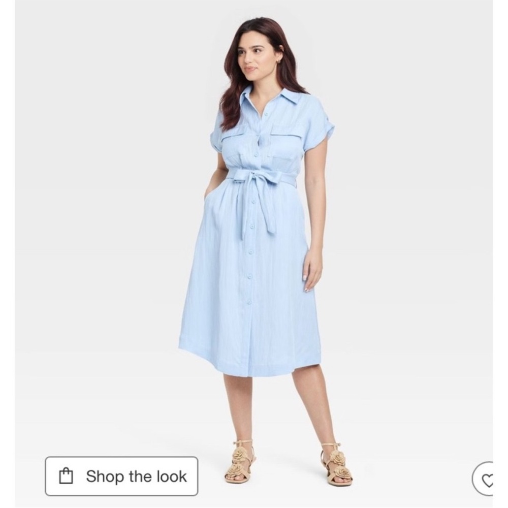 Light Blue Shirt Dress with Tie Waist
